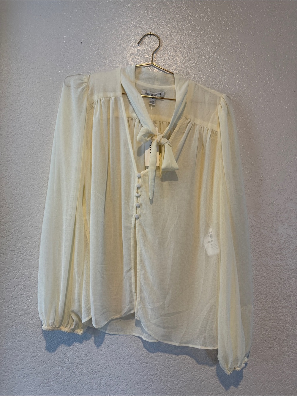 Abbeline Ivory Tie-Neck Blouse with Button Front